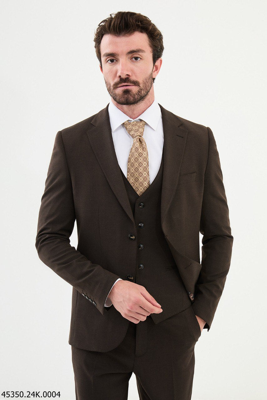 Belmonte Brown Plaid Classic Slim Fit Suit