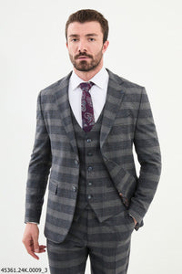 Belmonte Navy Blue Plaid Slim Fit Suit