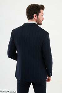 Belmonte Slim Fit Navy Blue Striped Blazer