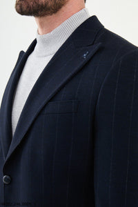 Belmonte Slim Fit Navy Blue Striped Blazer