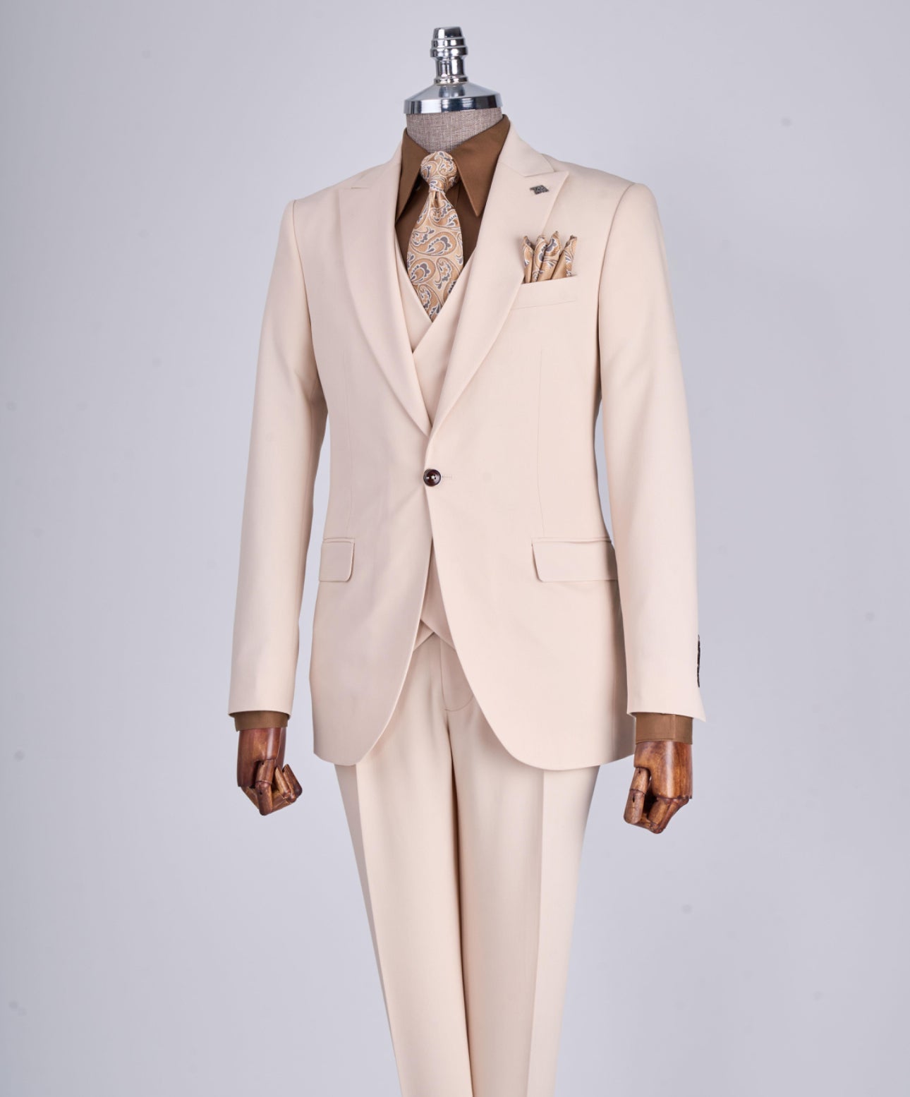 Bojoni Chicago Slim Fit Special Design Beige Suit