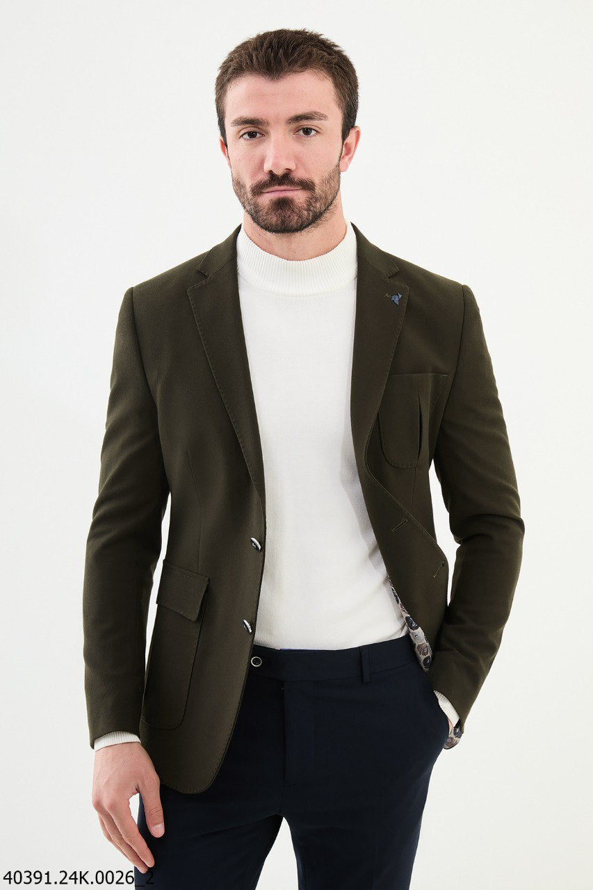 Belmonte Slim Fit Khaki Blazer