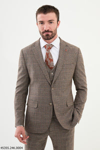 Belmonte Camel Plaid Patterned Slim Fit Suit