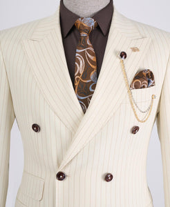 Bojoni Chicago Slim Fit Special Design Double Breasted Beige Suit