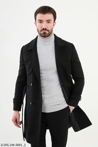 Bojoni Linas Slim Fit Black Coat