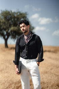 Mykonos Black Linen Button-Down Slim Fit Shirt