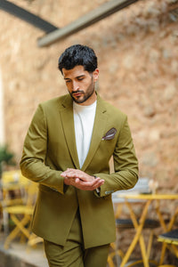 Bora Olive Green Luxury Chain Detailed Suit