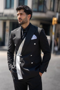 St. Tropez Black Slim Fit Double-Breasted Suit