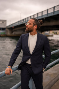 Monaco Navy Blue Mono-Collar Summer Suit