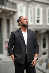 Santorini Nights Mono Collar Suit in Jet Black
