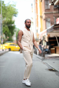 Ibiza Sand Beige Sleeveless Summer Suit
