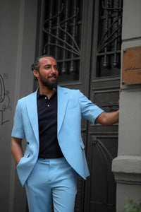 Capri Ice Blue Short Sleeve Summer Suit