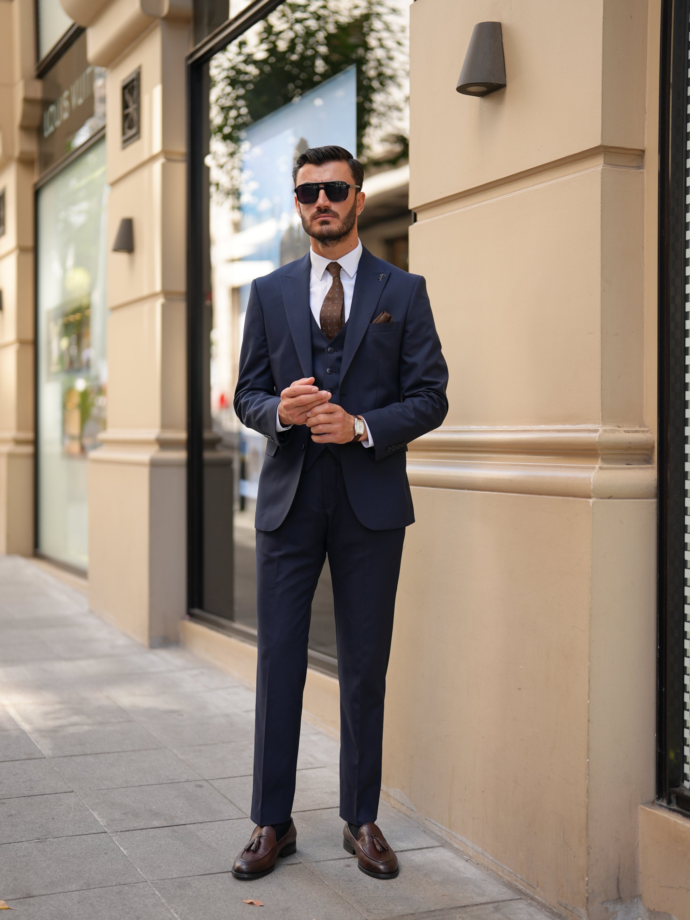 Navy Blue 3-Piece Slim Fit Italian Suit
