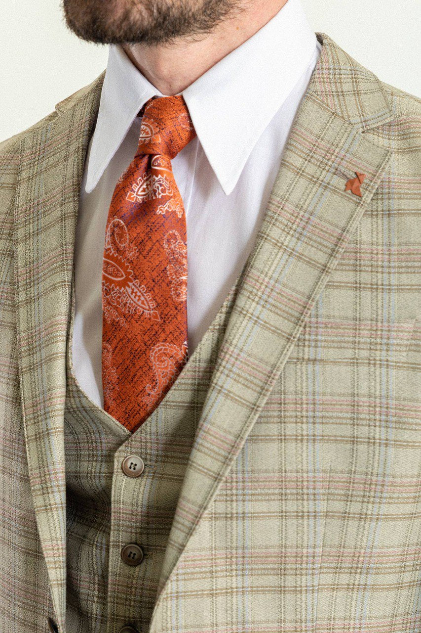 Bojoni Trivento Camel Plaid Patterned Slim Fit Suit