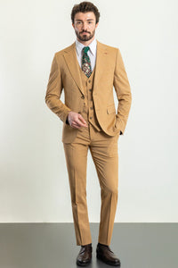 Bojoni Trivento Mustard Patterned Slim Fit Suit