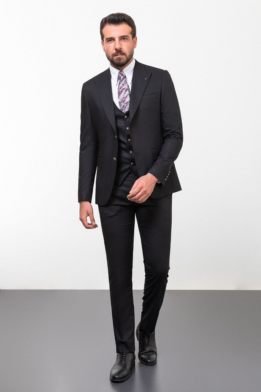 Bojoni Trivento Black Buttons Classic  Slim Fit Suit