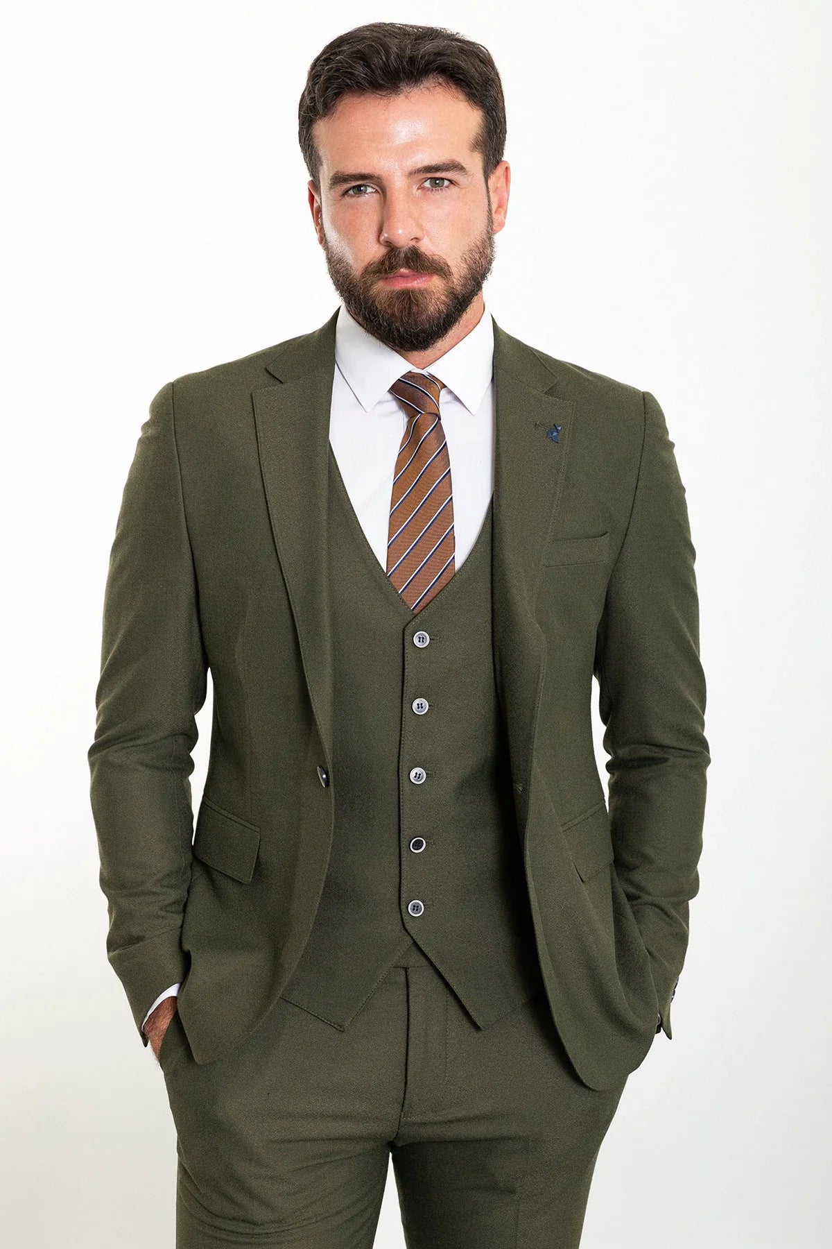 Bojoni Capena Khaki Wool Slim Fit Suit