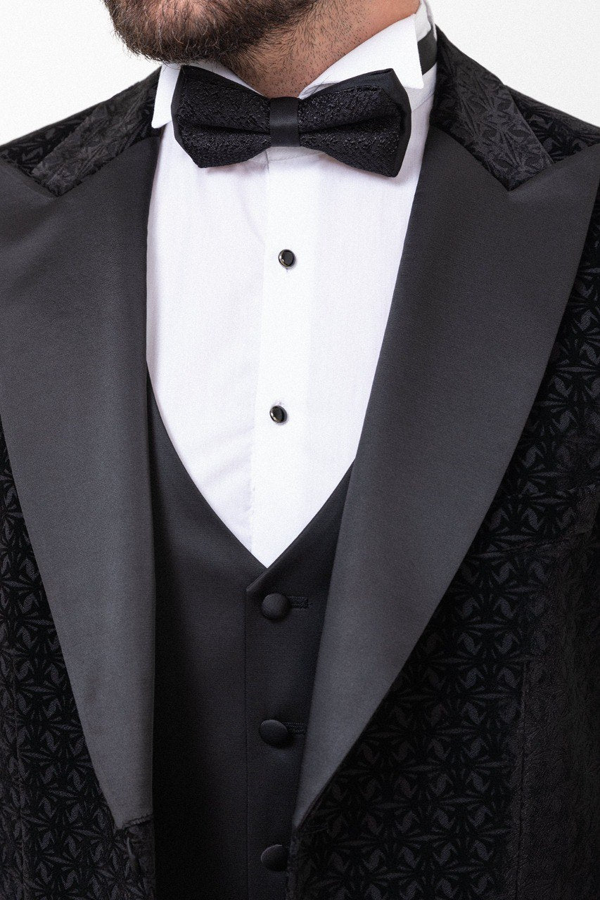 Bojoni Trivento Black Slim Fit Velvet Suit Tuxedo