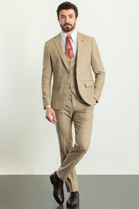 Bojoni Trivento Camel Plaid  Slim Fit Suit