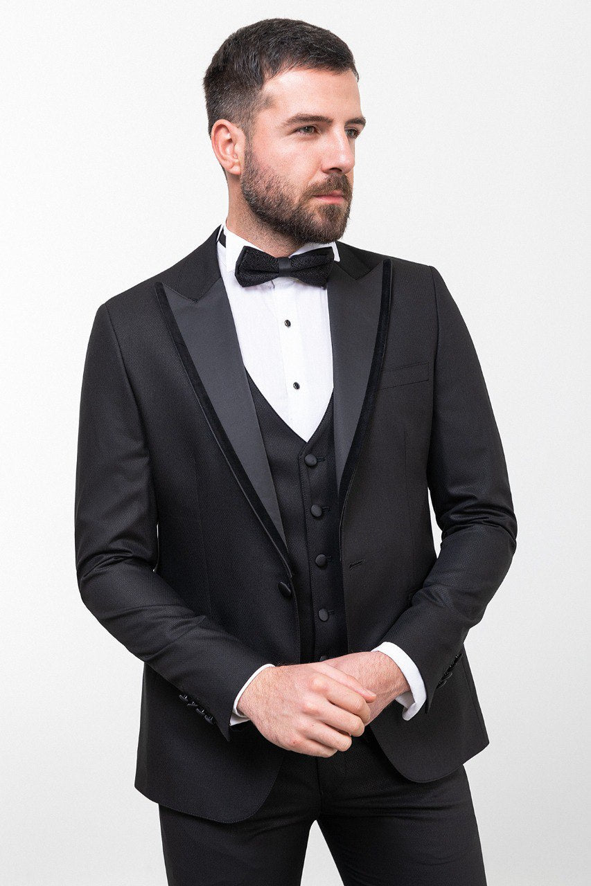 Bojoni Trivento Black Royal Classic  Slim Fit Suit Tuxedo