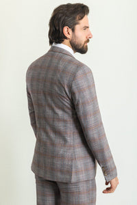 Bojoni Trivento Gray & Orange Plaid Slim Fit Suit