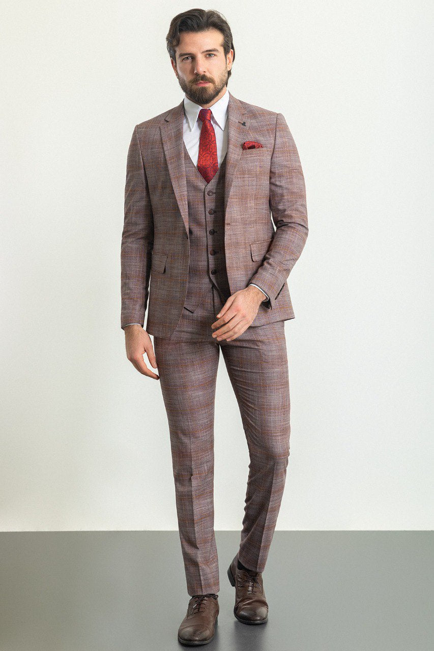 Bojoni Trivento Burgundy Plaid Slim Fit Suit