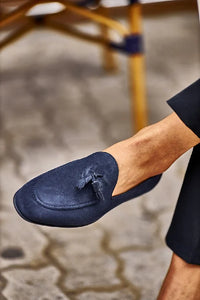 Bojoni Bravo Navy Blue Suede Tassel Loafers