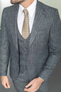 Bojoni Trivento Gray Patterned Vest Slim Fit Suit