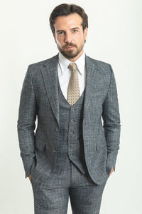 Bojoni Trivento Gray Patterned Vest Slim Fit Suit