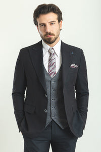 Bojoni Trivento Black & Gray Vest Slim Fit Suit