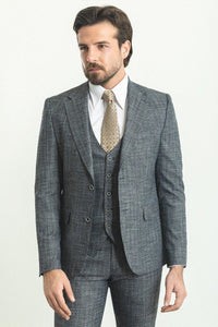 Bojoni Trivento Gray Patterned Vest Slim Fit Suit