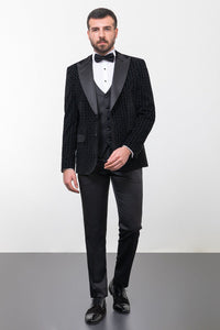 Bojoni Trivento Black Slim Fit Velvet Suit Tuxedo