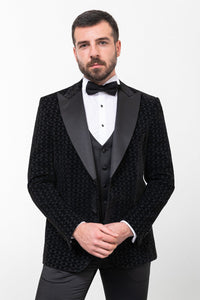 Bojoni Trivento Black Slim Fit Velvet Suit Tuxedo