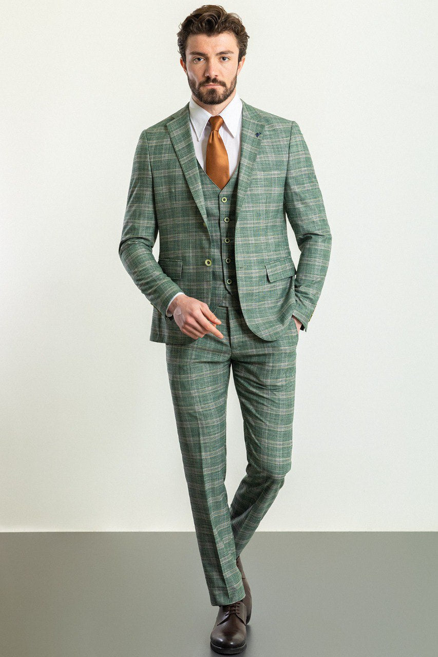 Bojoni Trivento Green Plaid  Slim Fit Suit