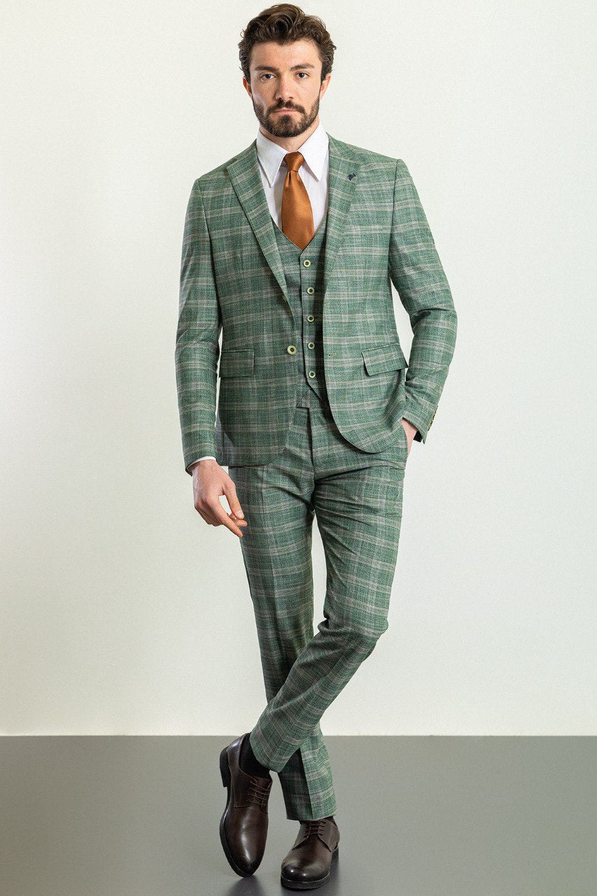 Bojoni Trivento Green Plaid  Slim Fit Suit