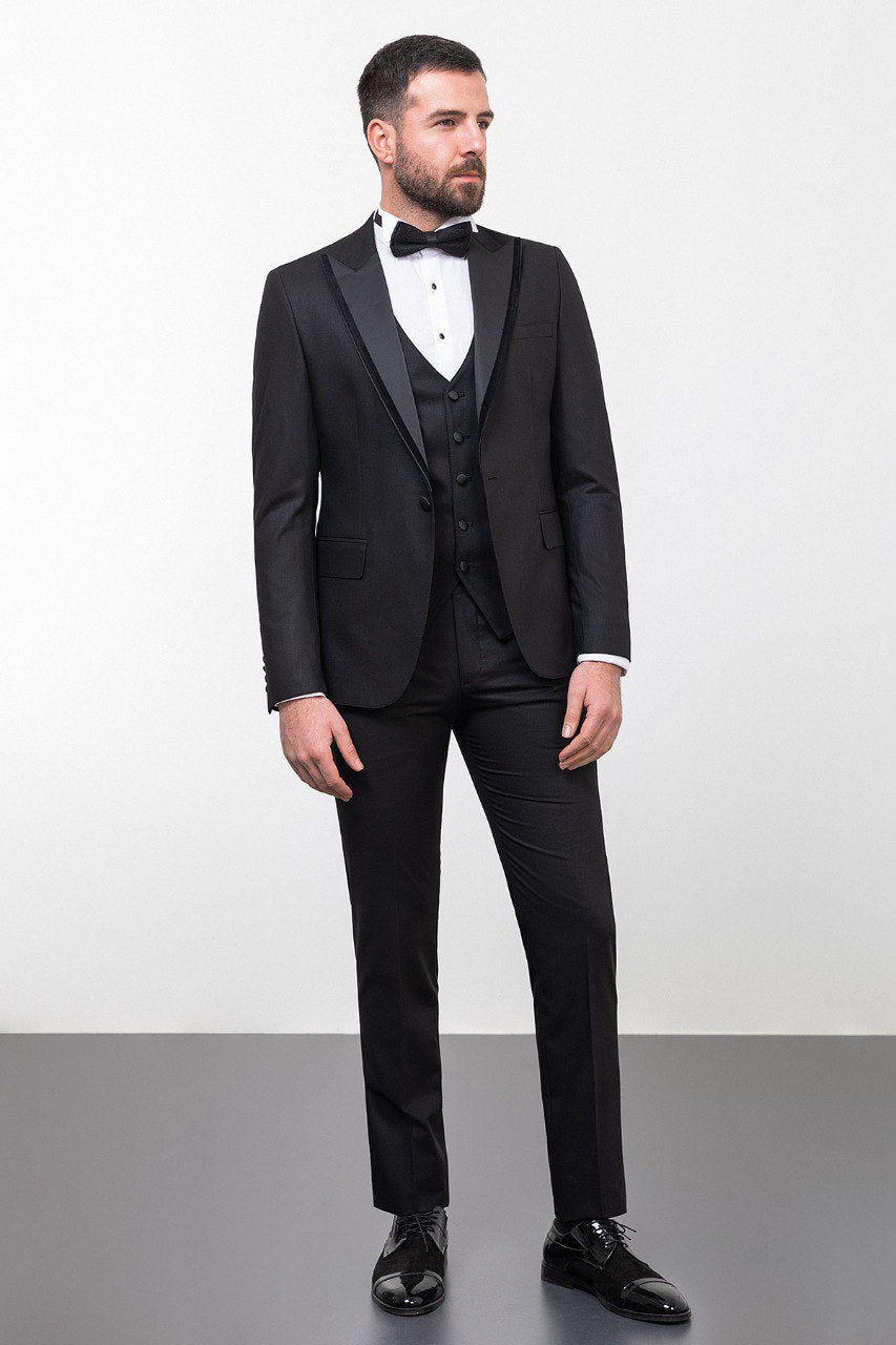 Bojoni Trivento Black Royal Classic  Slim Fit Suit Tuxedo