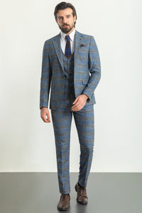 Bojoni Trivento Navy Blue Plaid Slim Fit Suit