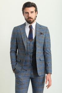 Bojoni Trivento Navy Blue Plaid Slim Fit Suit