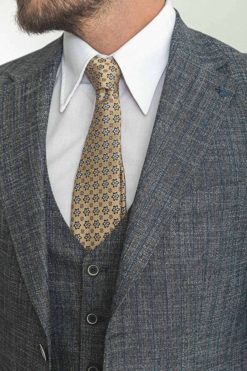 Bojoni Trivento Gray Patterned Vest Slim Fit Suit