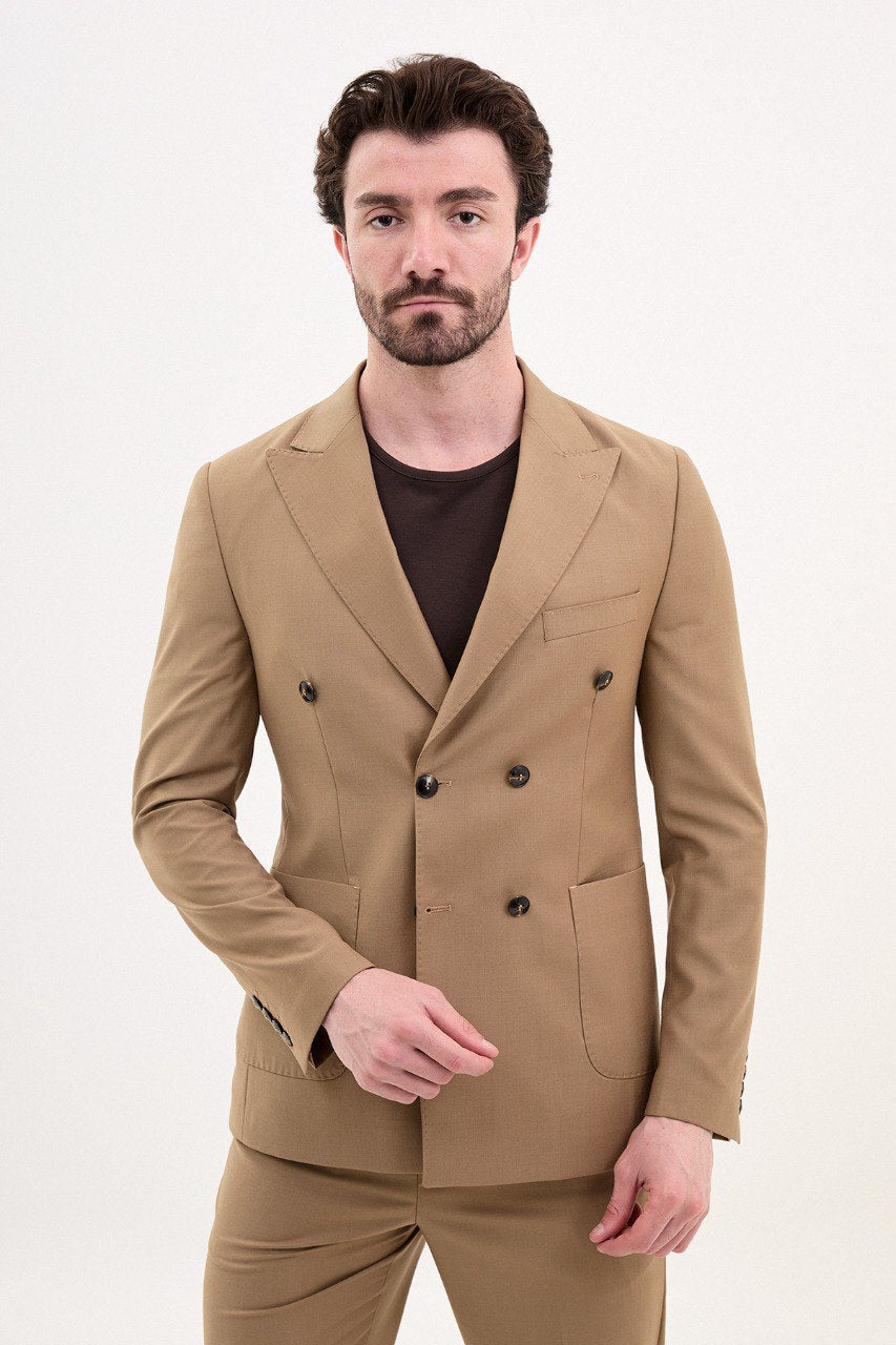 Bojoni Trivento Camel Double Breasted  Classic Slim Fit Suit