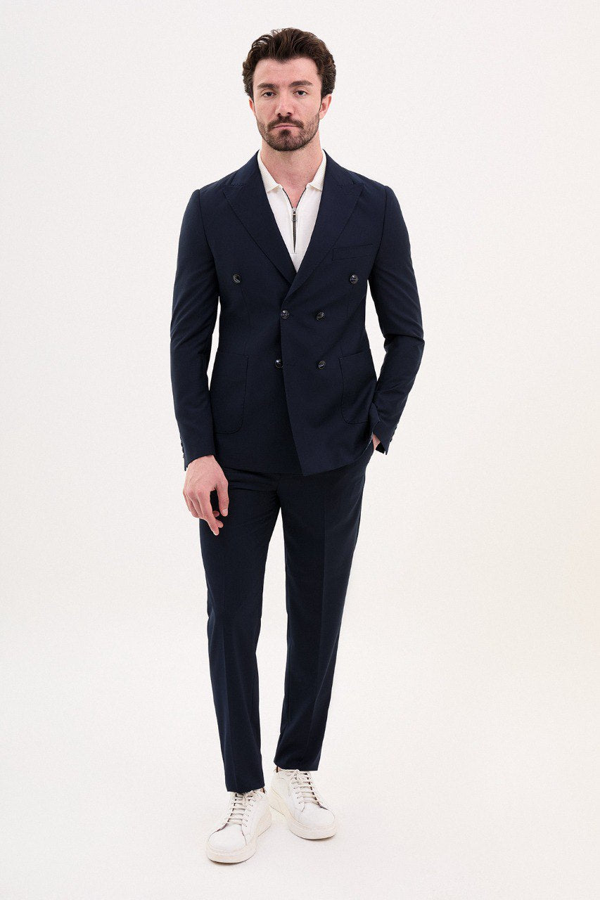 Bojoni Trivento Navy Blue Double Breasted  Classic Slim Fit Suit