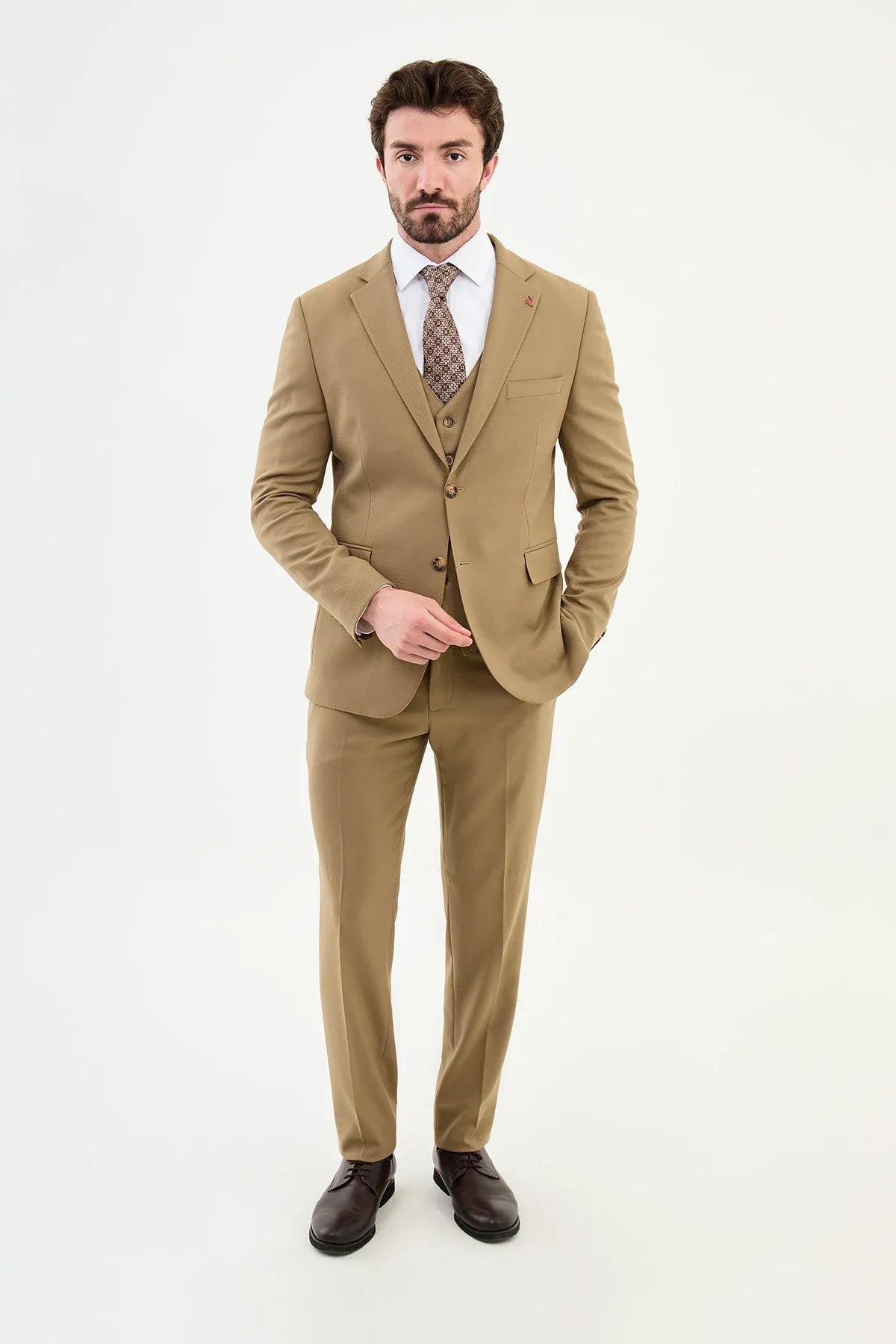 Bojoni Capena Navy Beige  Slim Fit Suit