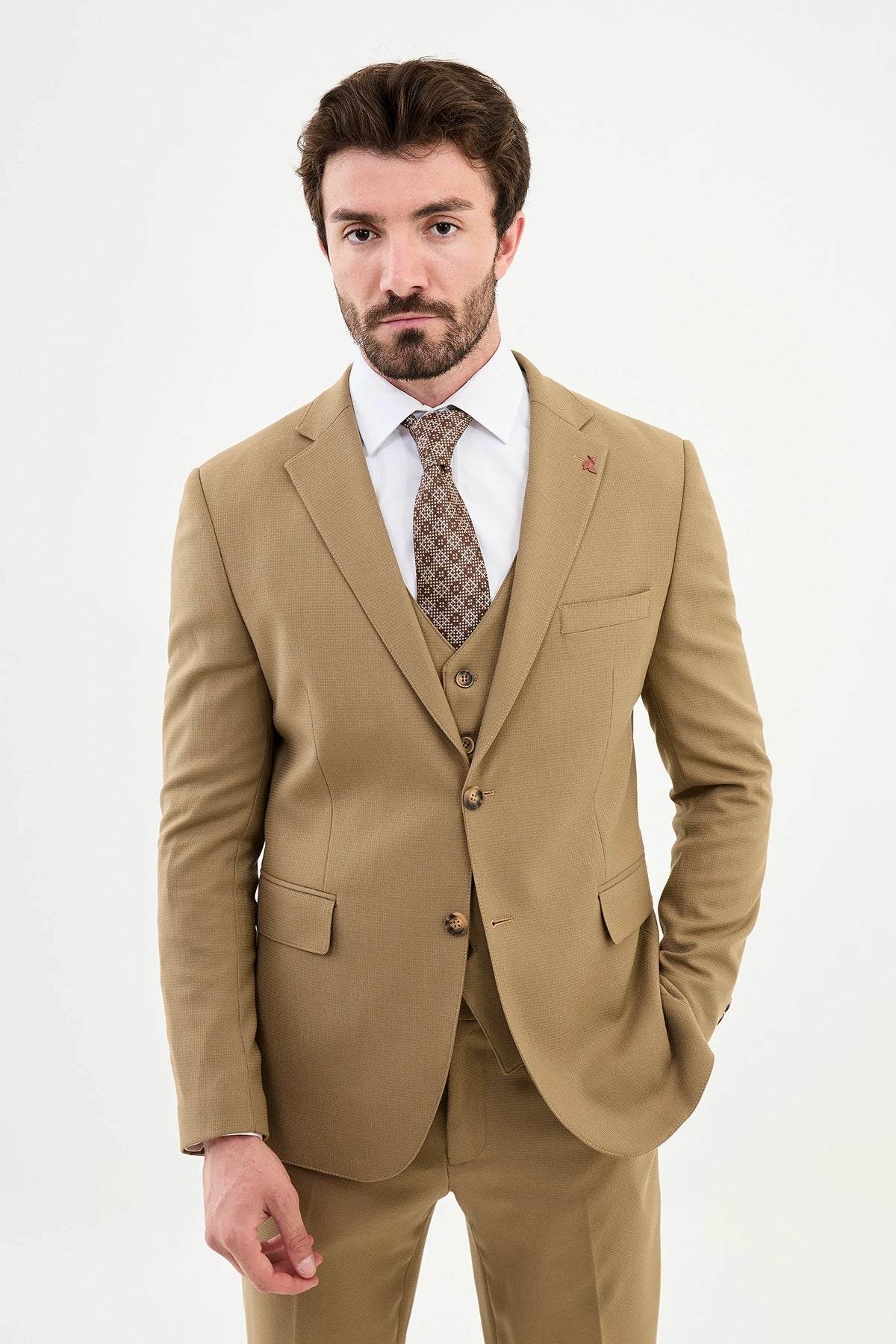 Bojoni Capena Navy Beige  Slim Fit Suit