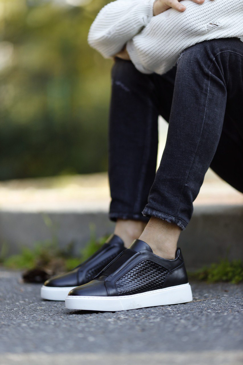 Brabion Abboud Straw Detailed Black Sneakers