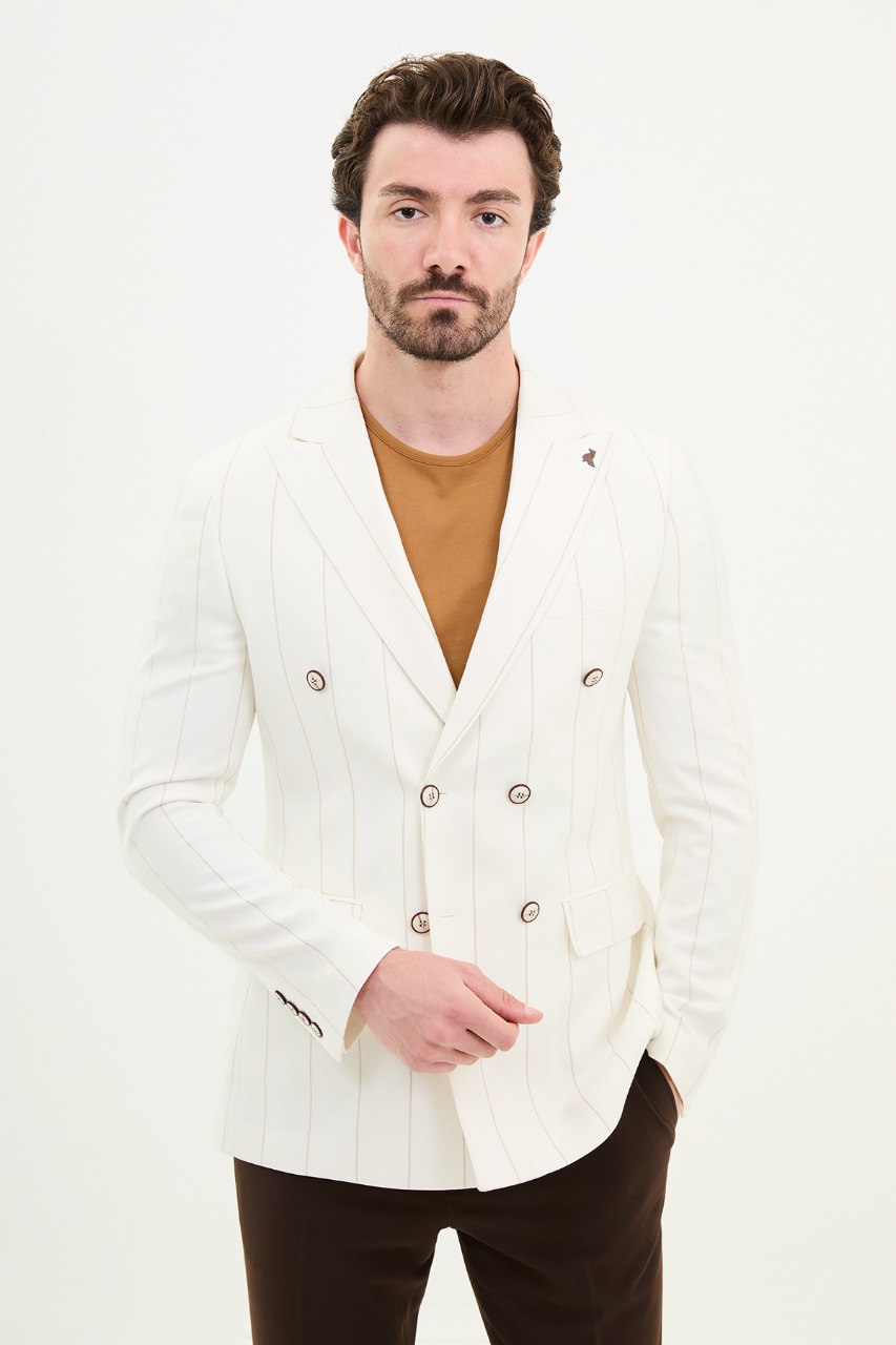 Bojoni Torretta Slim Fit White Double Breasted Blazer