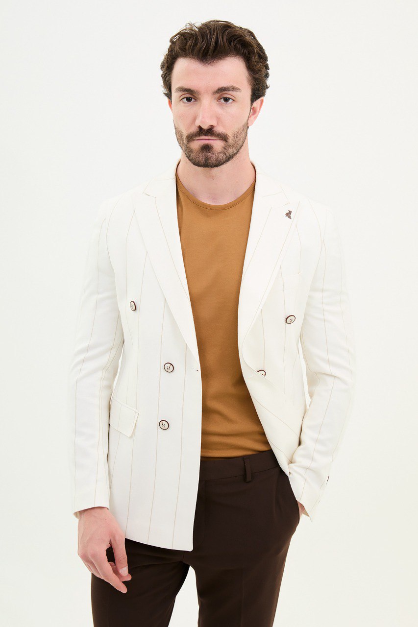 Bojoni Torretta Slim Fit White Double Breasted Blazer