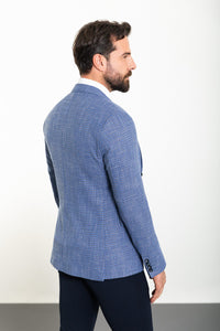 Bojoni Torretta Slim Fit Navy Blue Plaid Blazer