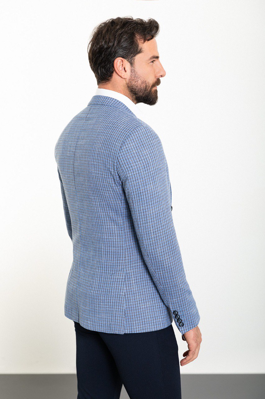 Bojoni Torretta Slim Fit Blue Plaid Blazer