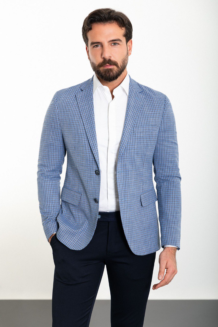 Bojoni Torretta Slim Fit Blue Plaid Blazer