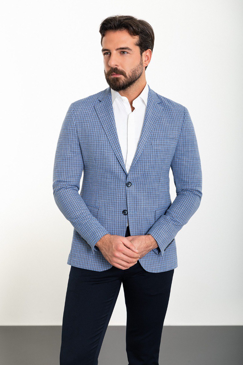 Bojoni Torretta Slim Fit Blue Plaid Blazer